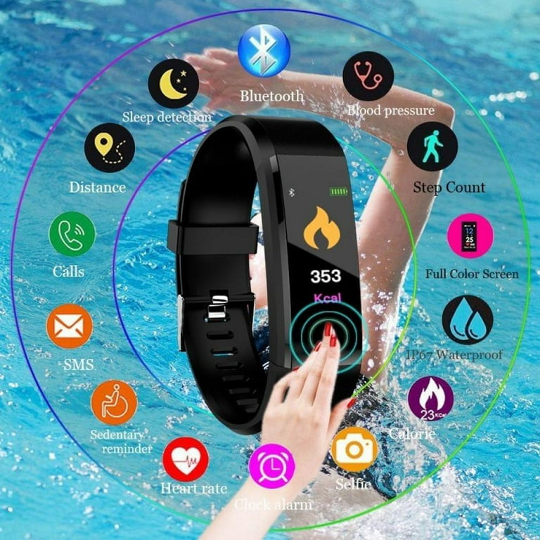 ID115 Plus Fitness Tracker Bluetooth Smart Watch Pedometer Heart Rate Monitor IP67 Waterproof Smart Band for Kids and Adults Walmart