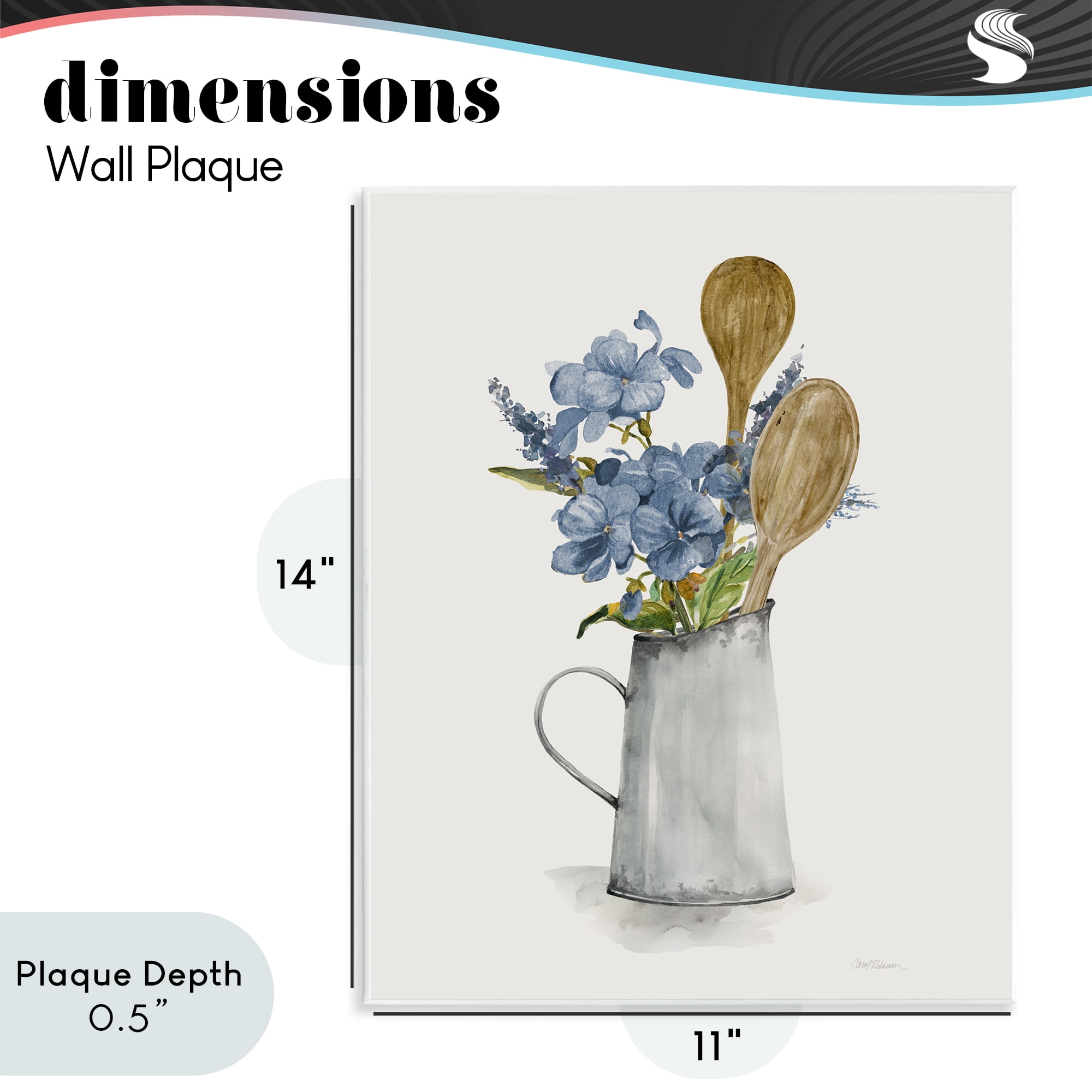 Stupell Industries Kitchen Spoons & Blue Blooms Wall Plaque Art, design by Carol Robinson