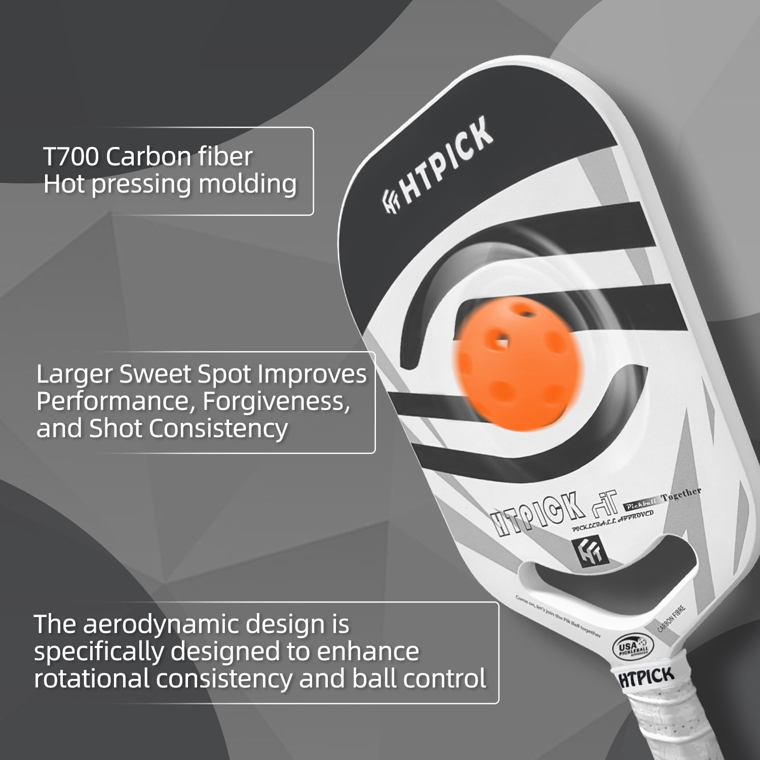 HTPICK Thermoformed Pickleball Paddle Set - T700 Carbon Fiber Surface, 16mm Honeycomb Core, Includes Paddle, 2 Overgrips & 2 Edge Guards,1 Pickleball Paddle Cover USAPA Approved