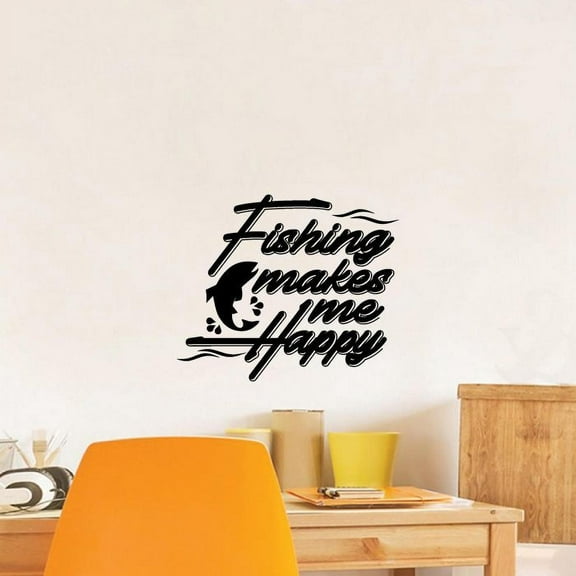 Makes Me Happy Quote Fishing Fish Fisher Fishers Fisherman Quotes Vinyl Design Wall Sticker Wall Art Wall Decal Boy Girl Kid Room Pool Area Bedroom Home Decor Stickers Decoration Size (28x30 inch)