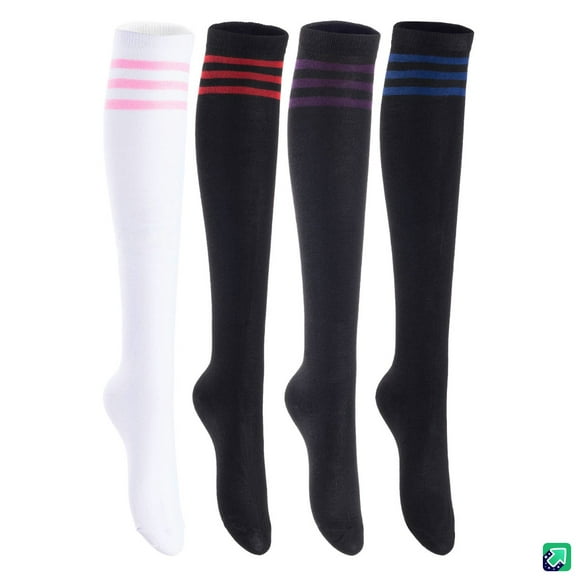 Meso Women's 4 Pairs Pack Truly Beautiful Knee-High Cotton Socks. Soft, Comfortable and Durable Size 6-9 RX02 Blue, Red, Purple, Pink Stripe
