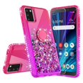 thumbnail image 5 of Liquid Quicksand Glitter Cute Phone Case for Alcatel TCL A3X A600DL Case Ring Kickstand for Girls Women Clear Bling Diamond Phone Case Cover- Hot Pink/Purple, 5 of 6