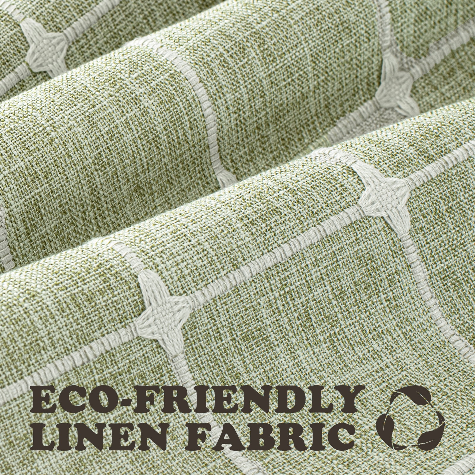 Lipa Boho Farmhouse Shower Curtain,Rustic Linen Blend Grid Shower Curtain with Tassels,Bathroom Shower Curtain with 12 Hooks,Green,72" x 72"