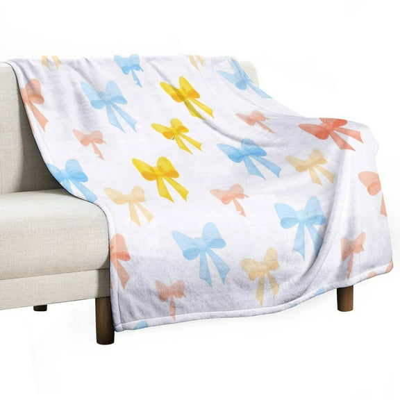 Colorful Bow Pattern Background Blanket Soft Throw Warm Lightweight Plush Blanket for Couch Bed Sofa