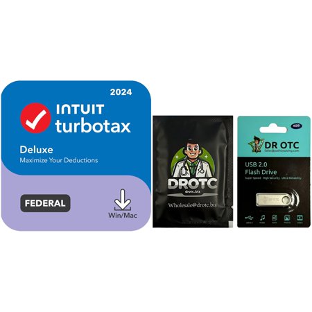 [New Version] TurboTax Deluxe 2024 Tax Software - Federal Return & Federal E-File [PC/MAC Download] - Brand New - BONUS FREE Dr OTC Eyelid Cleansing Wipe + FREE Dr OTC USB Drive 4GB