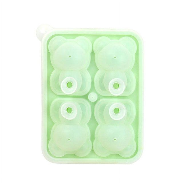 Bandeja de silicona para cubitos de hielo, molde para hielo con forma de osito 4 en 1, fácil de desmoldar y repetible, color verde