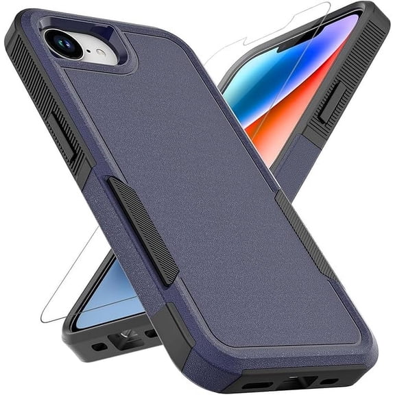 KOMI for iPhone 16e Case [10 FT Military Grade Drop Protection] [Non-Slip] [1 pcs TPE HD Screen Protector] Heavy Duty Full-Body Shockproof Case for iPhone 16E 6.1" Navy Blue (PC)   Black (TPU)