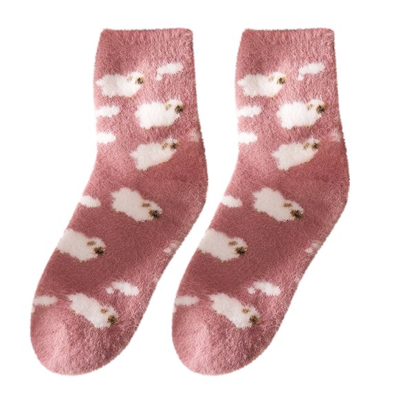 3‑Pair Cute Ankle Socks Thick‑fleece Thermal Mid‑tube Socks Pilates Socks Multicolor