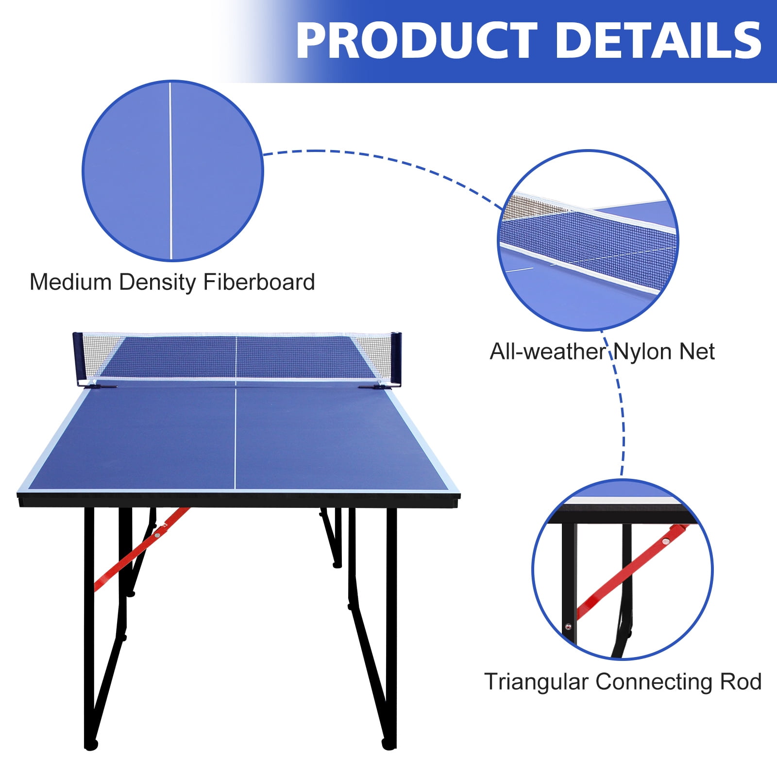 HooKung 6ft Ping Pong Table Foldable Table Tennis Table for Indoor Outdoor with Net, Table Tennis Paddles and Balls, Multi-Use Family Game Table for Kid Teenager Adult