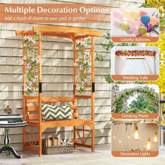 Garden Arch Bench 2 in 1 Outdoor Wooden Bench with Trellis Fir Wood 48x23x75 Inch Backyard Patio Arbor with Seat 660 Lbs Capacity Yellow Weather Resistant Pergola Wedding Decor