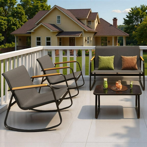 4-Piece Patio Furniture Set,Textilene Outdoor Conversation Set with Chairs and Glass Coffee Table for Backyard,Poolside,