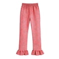 thumbnail image 4 of ITSAME Girls Casual Pants, Ruffle Hem Elastic Waist Plaid Print Kids Fashion Casual Pants Red Size 12-13, 4 of 7