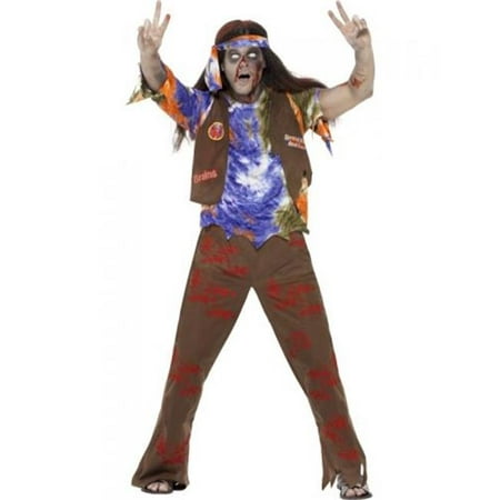 Smiffys 61106L Multicolor Zombie 60s Hippie Costume with Trousers Top & Headscarf - Large