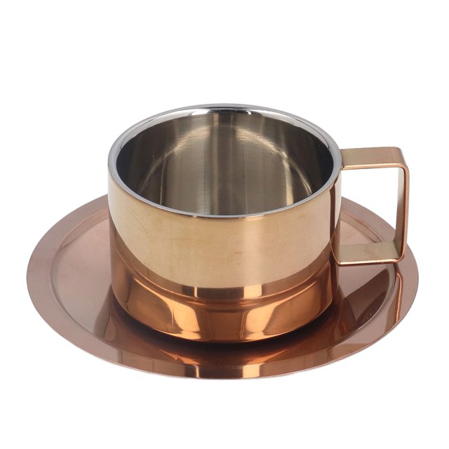 Tasse à café en acier inoxydable tasse à café expresso, 200 ml or rose ensemble de tasses à café tasse à cappuccino tasse à thé avec soucoupe pour thé au lait latte cappuccino, cadeau amateur(Or rose)