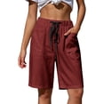 thumbnail image 2 of Yteetum Women's Bermuda Shorts Summer Elastic Waist Drawstring Knee Length Shorts Casual Solid Loose Fits Lightweight Comfy Workout Shorts, 2 of 7