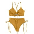 thumbnail image 4 of Ashirexll Bathing Suits for Women, Cheeky Bikini Sets for Women, Women's Solid Color Bandage Sexy Tight Bikini Swimsuit Yellow XL, 4 of 5