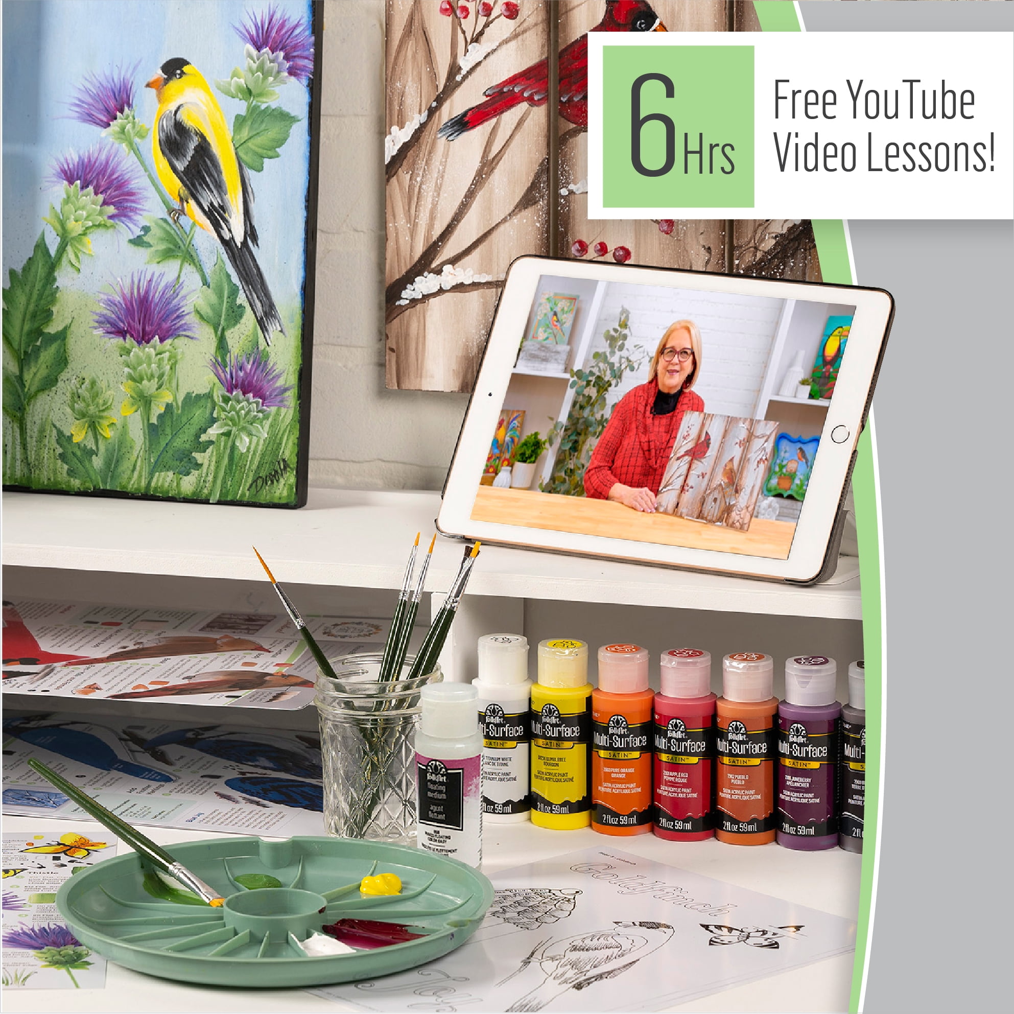 FolkArt One Stroke Acrylic Craft Paint Kit, Birds and Blossoms, 32 Piece