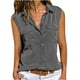 thumbnail image 2 of ICHUANYI Clearance Women Casual Solid Sleeveless Turn Down Collar Pockets Buttons Shirt Tops(Gray, L) ICHUANYI WER2023080710077, 2 of 3