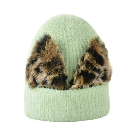 

Dadaria Beanie Hats for Women Adult Knitted Hat Autumn And Winter Men And Women Outdoor Sports Woolen Knitted Hat Fleece Hat Cat Ears Green One Size Women