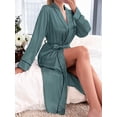thumbnail image 4 of Hanerdun Women Female Robes V-Neck Midi Bathrobe Sleepwear Nightwear Green M, 4 of 5