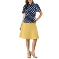 thumbnail image 2 of INSPIRE CHIC Women's Polka Dots Stand Collar Pleat Keyhole Back Short Flare Sleeve Top XL Navy Blue, 2 of 7