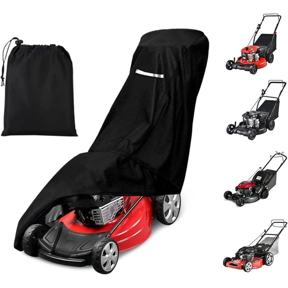 Outdoors Lawn Mower Cover, Heavy Duty 420D Lawn Mower Covers Polyester Oxford Outdoor Waterproof Universal UV Dust Protection Universal Fit Push Mower with Drawstring & Cover Storage Bag