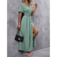 thumbnail image 4 of Mint Green V-Neck Butterfly Sleeve High Slit Maxi Dress For Women, 4 of 7