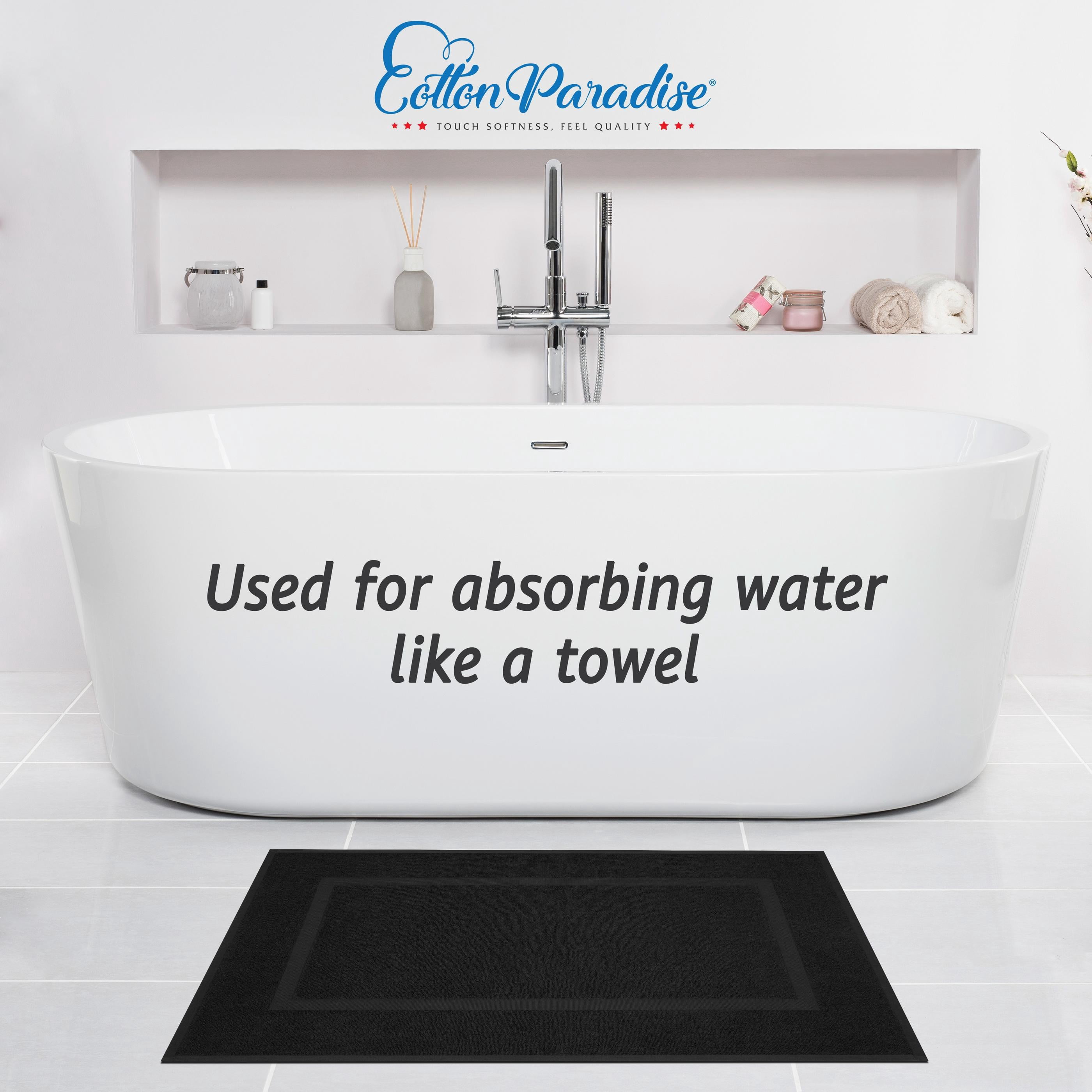 Cotton Paradise 100% Cotton Bath Mats for Bathroom Floor Set of 2 Pack, 20x34 Soft Absorbent Washable Quick Dry Tub Bathmat, Black