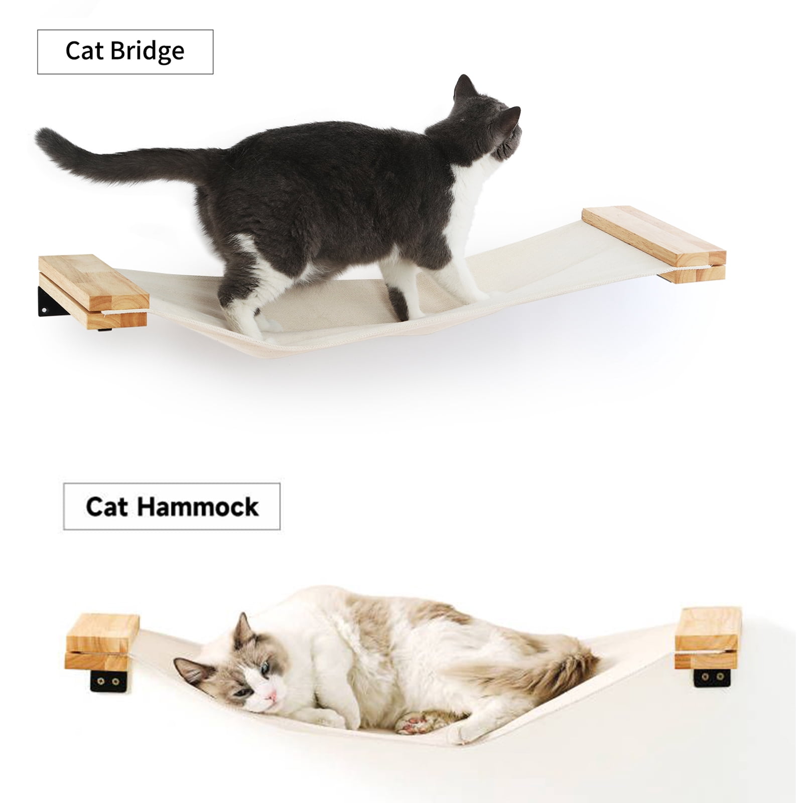 FUKUMARU Cat Hammock, 34 IN Cat Window Perch Wall-Mounted, Solid Wood, Beige