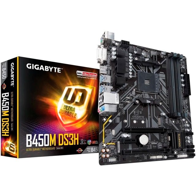 T. Madre Gigabyte B450M DS3H, ChipSet AMD B450,Soporta: AMD Ryzen 1ra Gigabyte B450M DSH3 AMD DDR4 Micro ATX