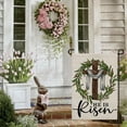 thumbnail image 2 of AMHNF He Is Risen Easter Linen Garden Flag 12x18 inch Double Sided, Cross Wreath Sign Small Yard Flag for Holiday Home Outside Decoration, 2 of 5