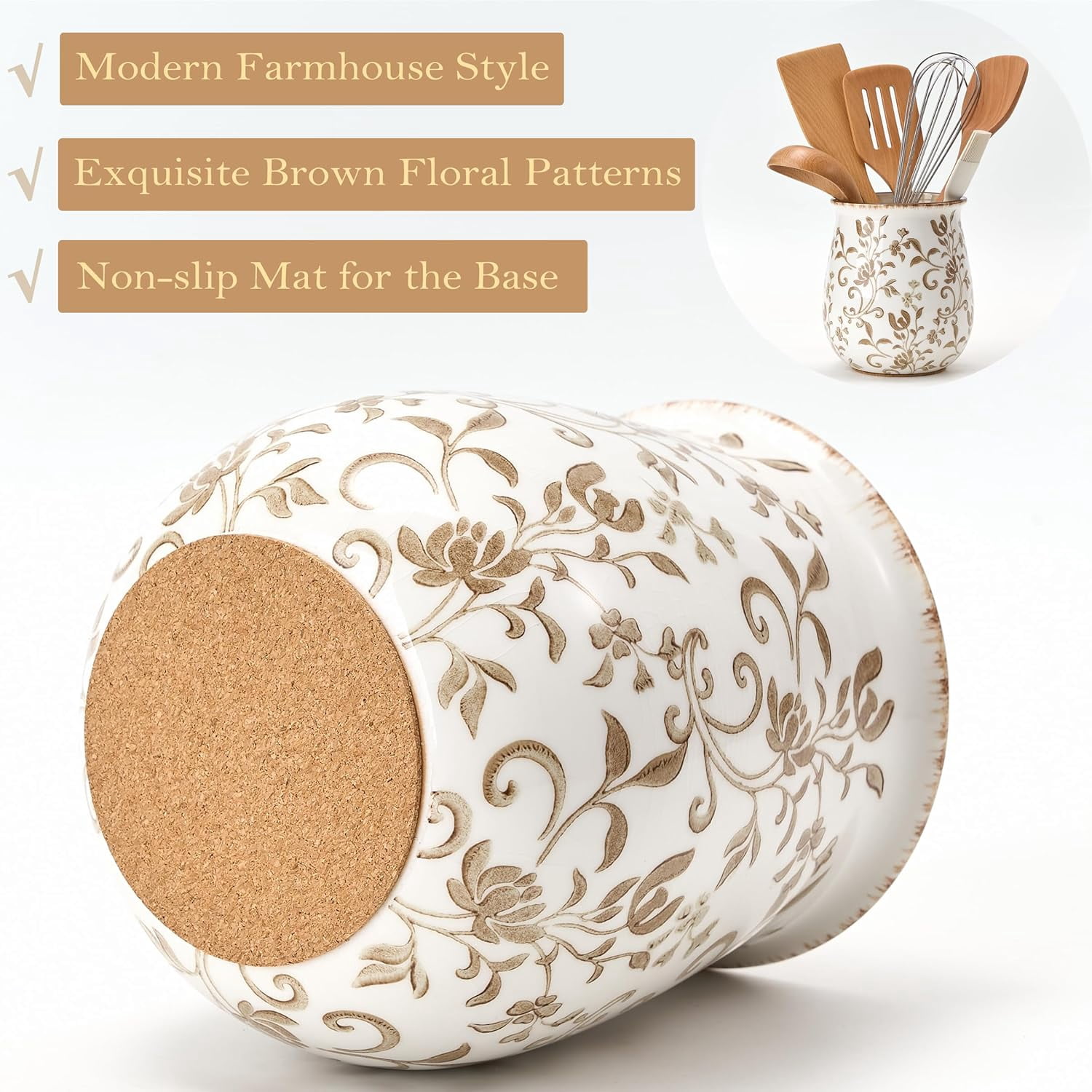 Ceramic Utensil Holder with Floral Pattern