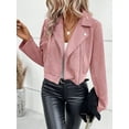 thumbnail image 4 of Women'S Cropped Zipper Long Sleeve Suede Faux Leather Blazer Jacket Autumn Fashion Outerwear Pink XXL, 4 of 8