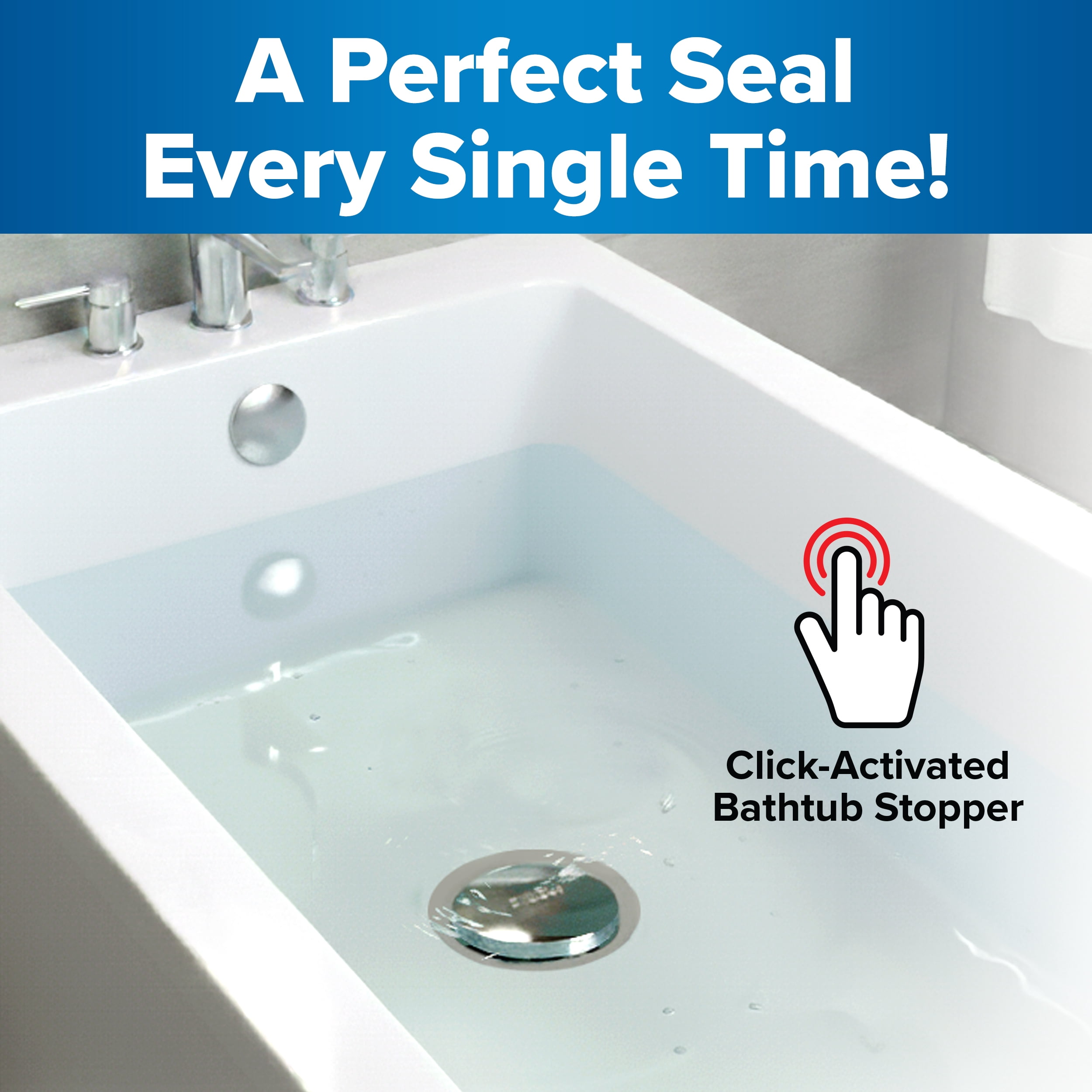 Tub Daddy Pro 2-in-1  Bathtub Drain Stopper with Hair Catcher, ClickLock Push-Button Seal, Chrome/Brushed Nickel