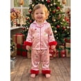 thumbnail image 4 of RUINIXCW Toddler Baby Girl Christmas Silk Satin Pajama Set Kids Girls Xmas PJS Fall Winter Goose Sleepwear Button Down Long Sleeve Shirt Pants Set, 4 of 10