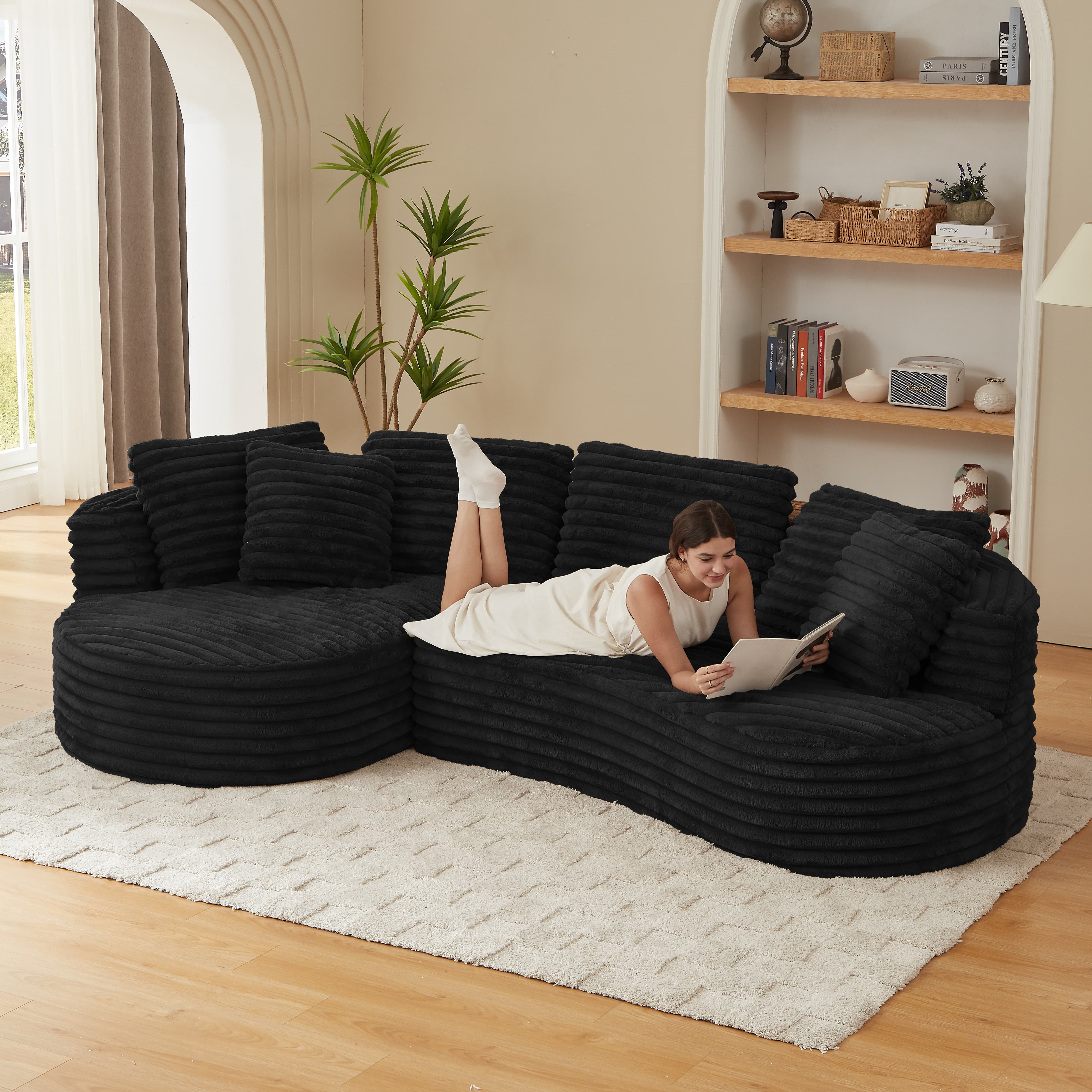 MAYEERTY Corduroy Curved L-Shape Oversized Sectional Sofa