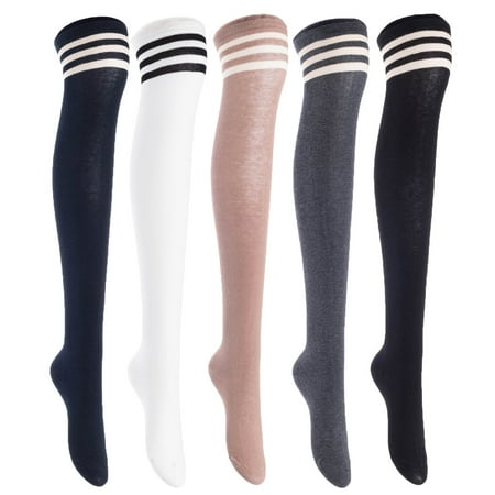 

Lian LifeStyle Women s 5 Pairs Adorable Comfortable Soft Thigh High Over Knee High Cotton Socks Size 6-9 L1022(Black Coffee DG Khaki Navy)