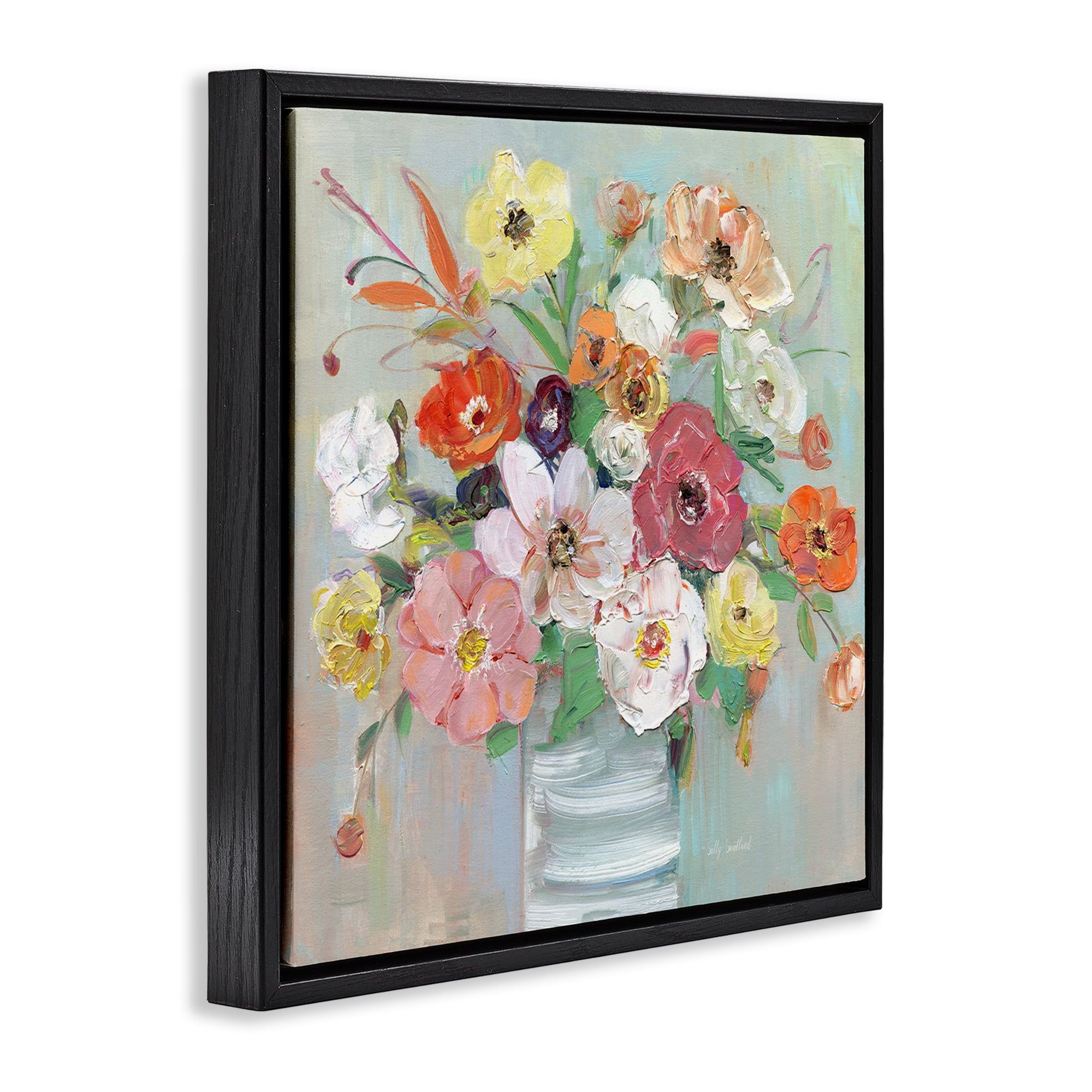 Stupell Industries Energetic Blossom Bouquet Black Framed Floater Canvas Wall Art, design by Sally Swatland