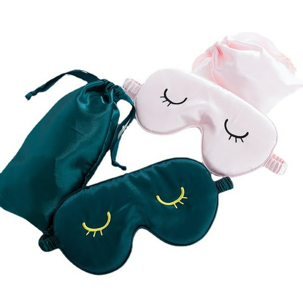 Antifaz para dormir Antifaz para dormir de seda supersuave y suave para almohada de ojos de viaje para mujeres, hombres, niños, 2 piezas y colores con 2 bolsas rosa + verde JAMW Sencillez