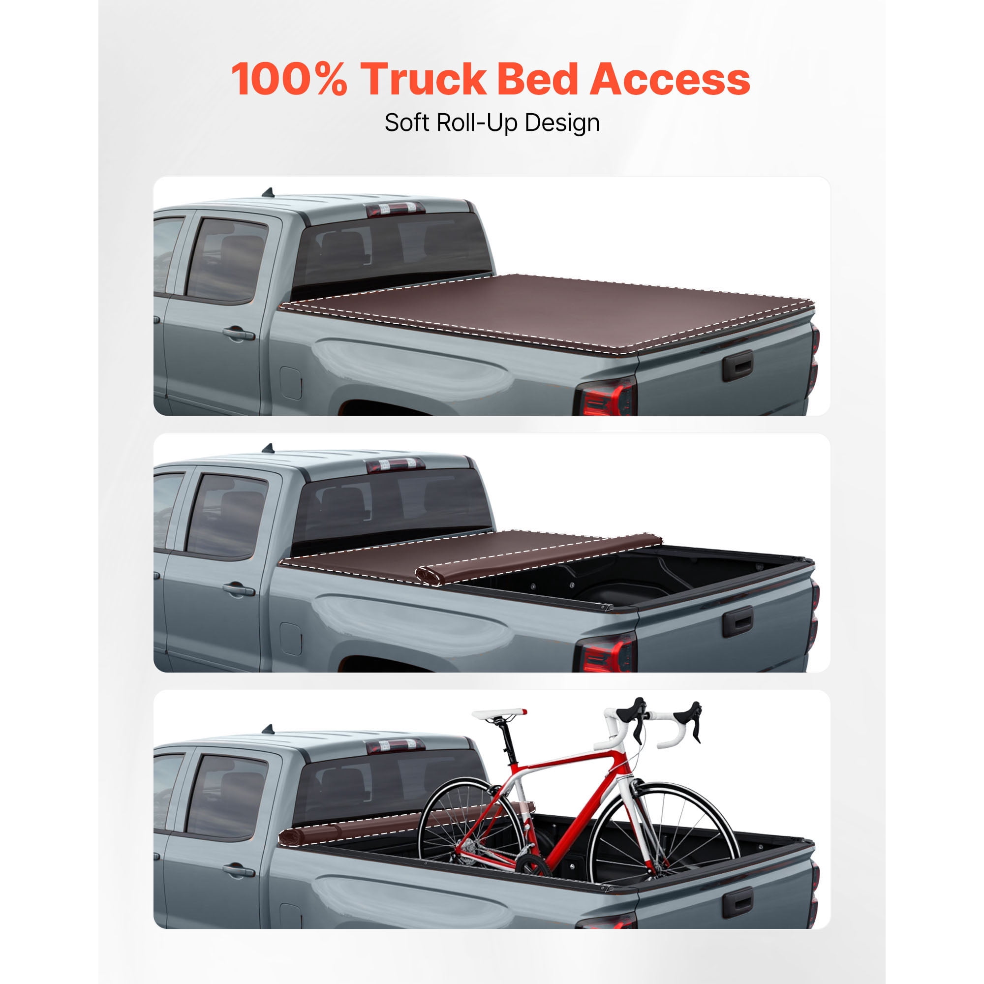 KFFKFF Soft Roll-Up Truck Bed Cover, Compatible with 2014-2018 Chevy Silverado/GMC Sierra 1500 (2019 LD/Limited), Fits 5.8 ft (5 ft 9 in/69 in) Bed, Durable PVC Cover with Aluminum Support Bars