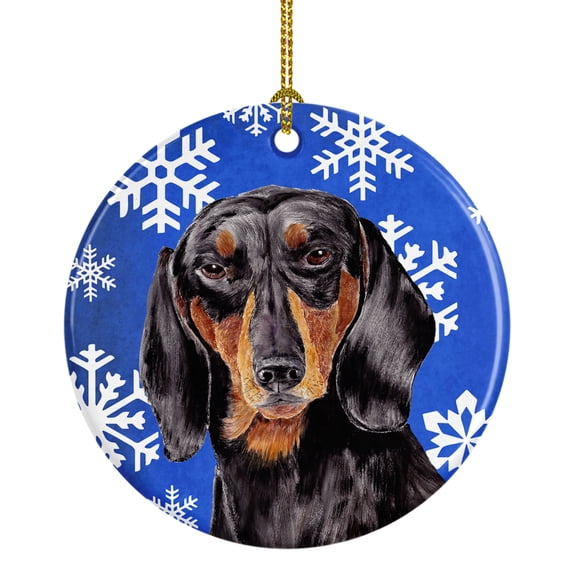 Carolines Treasures SC9363-CO1 Dachshund Winter Snowflakes Holiday Ceramic Ornament, Multicolor