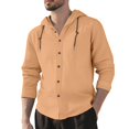thumbnail image 3 of Men’s Hooded Long Sleeve T-Shirt Solid Color Cotton Linen Casual Spring Summer Top, 3 of 3