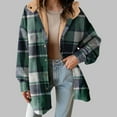 thumbnail image 4 of Womens Plaid Shacket Jacket Long Sleeve Button Down Fleece Hooded Jackets Lightweight Fall Winter Warm Coat Outerwear, 4 of 6