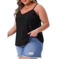thumbnail image 4 of FAB CURVES Women's Plus Size Cami Eyelet Hollow Jersey V Neck Sleeveless Spaghetti Straps Summer Casual Camisole Tops 4X Black, 4 of 6
