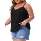 thumbnail image 4 of FAB CURVES Camiseta sin mangas de talla grande para mujer, con escote en V, tirantes de espagueti, de jersey con ojales, casual de verano, 4X, negra, 4 of 6