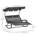 thumbnail image 3 of Outsunny Patio Lit d'extérieur avec auvent réglable, acier, Double Sun Lounger, gris, 3 of 10