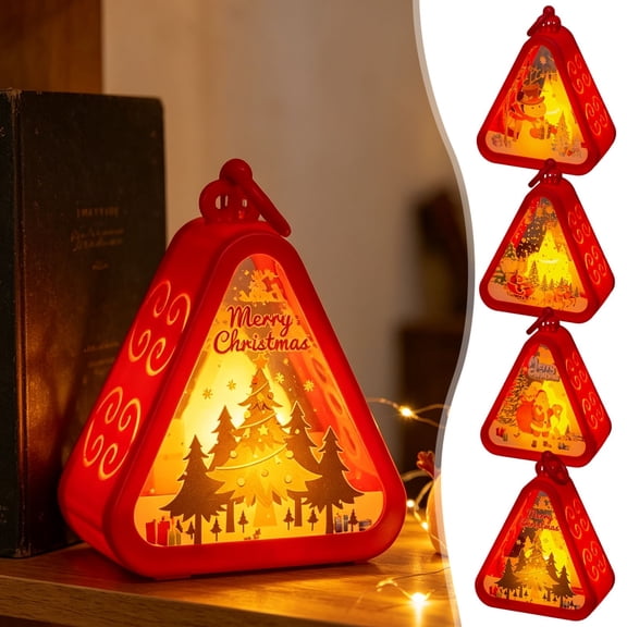 Ouuluon Festive Warm LED Holiday Lamp, Vintage Battery Hanging Tabletop xmas Decor for Gift