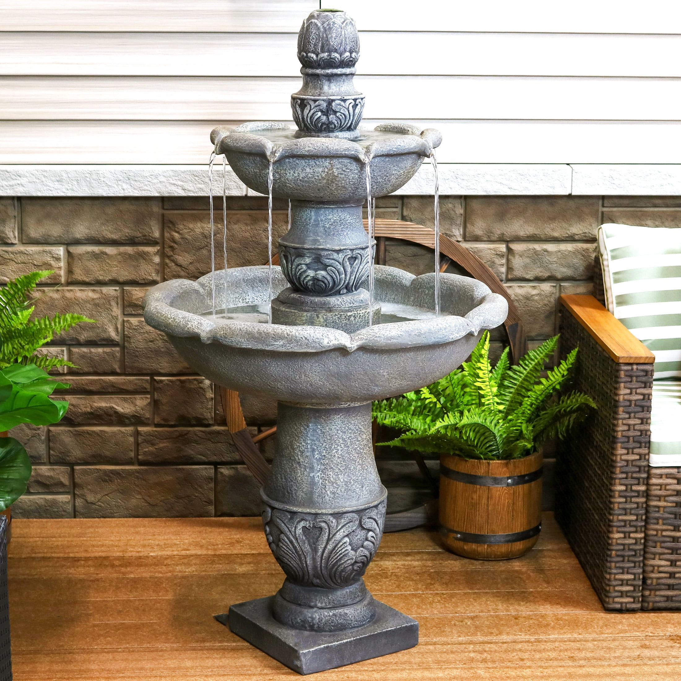Sunnydaze French Garden Gray Traditional Reinforced Concrete 2-Tier Outdoor Water Fountain