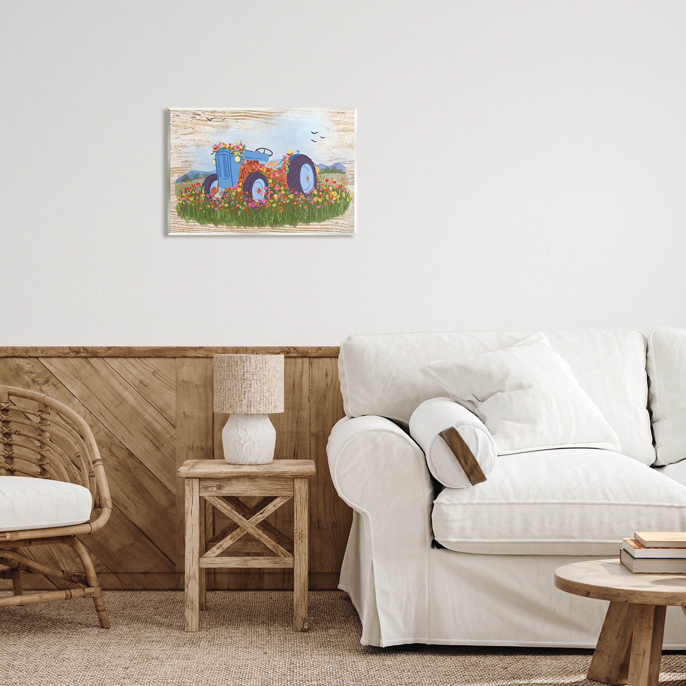 Farmhouse Tractor Floral Blooms Transportation Graphic Art Unframed Art Print Wall Art