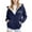 Dark Blue, variant on Girls Hooded Jacket With Zip Up Thermal Printed Playful Black Leisure Outerwear Size 8-9 Years